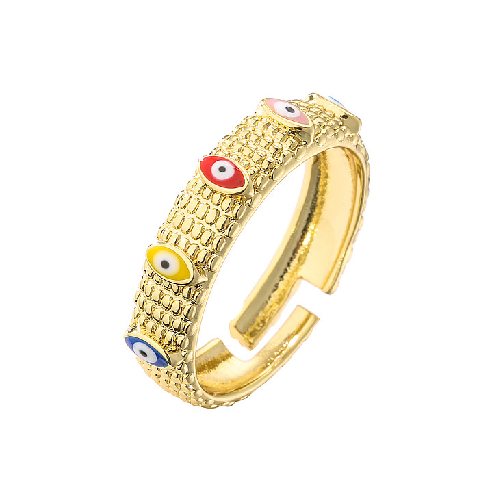 Fashion Eye Copper Enamel Gold Plated Zircon Open Ring 1 Piece