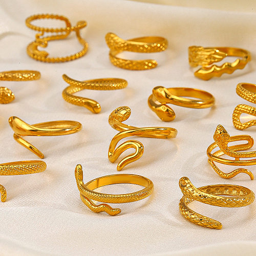 Ethnischer Stil, cooler Schlangen-Edelstahl, 18 Karat vergoldet, offener Ring in großen Mengen