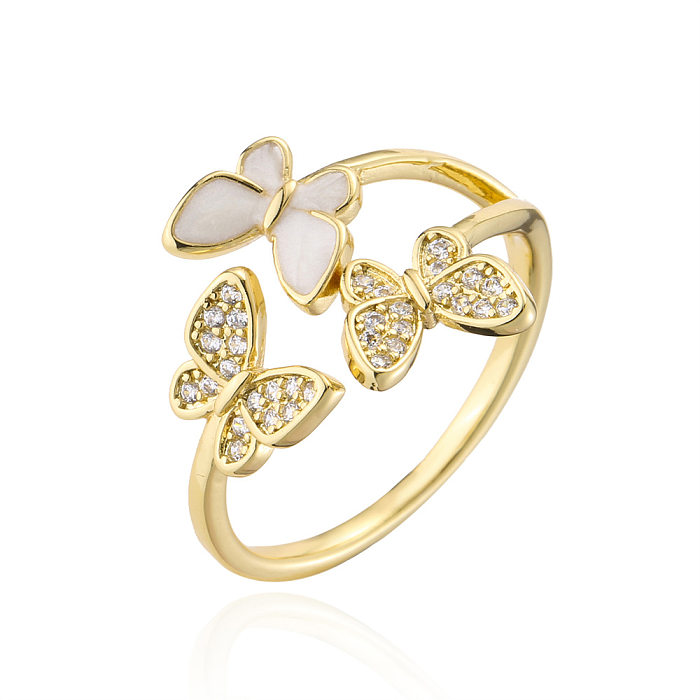 Copper Zircon Jewelry Plated 18K Gold Butterfly Open Ring Female