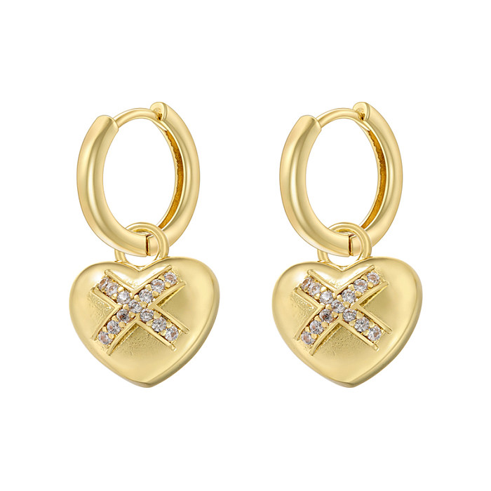 1 Pair IG Style Casual Modern Style Pentagram Heart Shape Plating Inlay Copper Zircon 18K Gold Plated Earrings