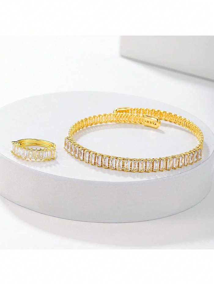 Bracelets à anneaux plaqués or 18 carats, Style Simple, couleur unie brillante, incrustation de placage en acier inoxydable, Zircon