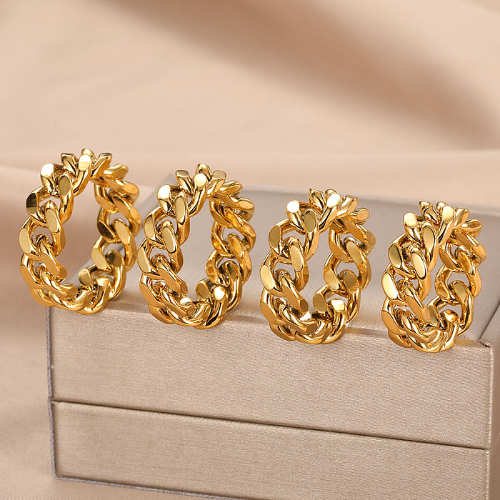 Vintage Style Solid Color Stainless Steel Plating 18K Gold Plated Rings