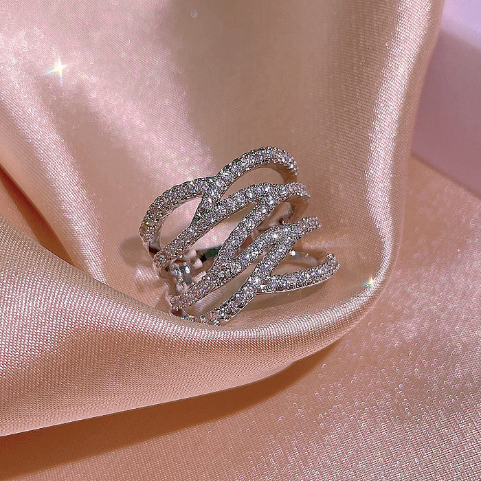 Elegant Modern Style Cross Geometric Copper Inlay Artificial Gemstones Rings