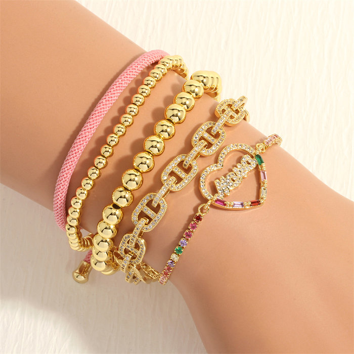 European And American New Mother's Day Mama Letter Peach Heart Bracelet Personality Twin Creative Copper Inlaid Zircon Pull Bracelet