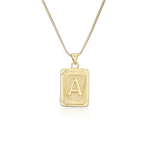 Fashion Copper-plated Real Gold Square 26 English Letters Double-sided Necklace