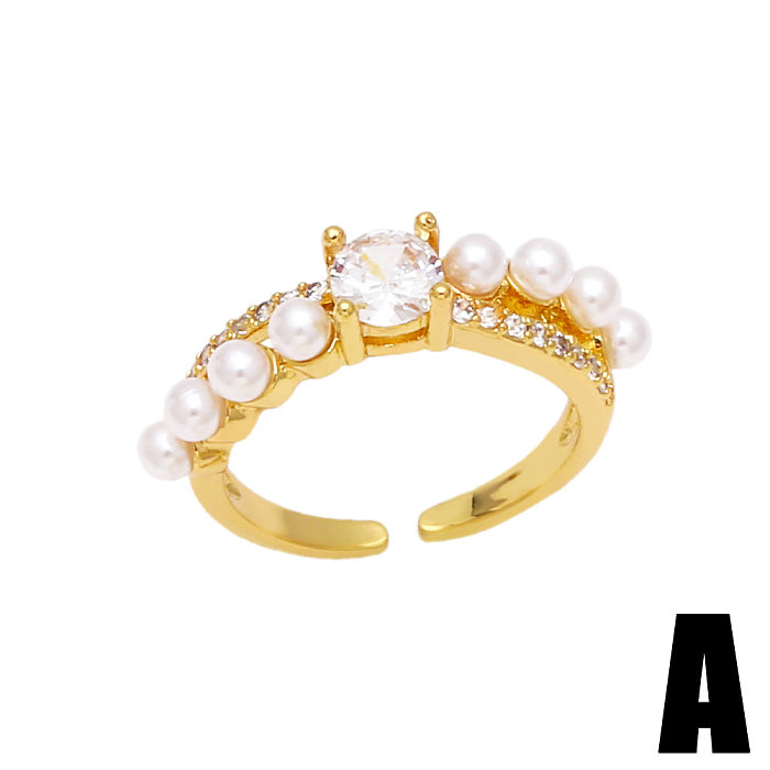 Zircon Pearl Ring New Index Finger Copper Ring Female