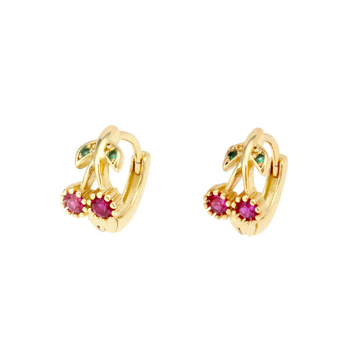 Fashion Pentagram Round Cherry Copper Inlay Zircon Hoop Earrings 1 Pair