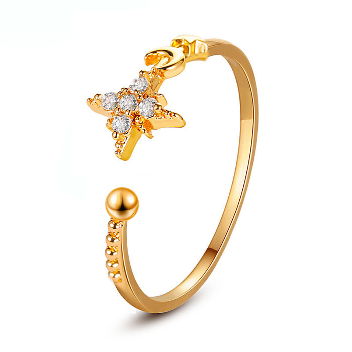 Venda quente simples estrela lua anel clássico abertura ajustável anel de dedo jóias por atacado