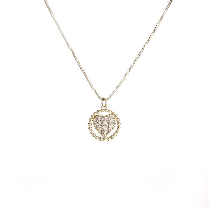 IG-Stil, einfacher Stil, ovale Herzform, Maria-Kupferbeschichtung, Inlay, Zirkon, vergoldet, Anhänger-Halskette