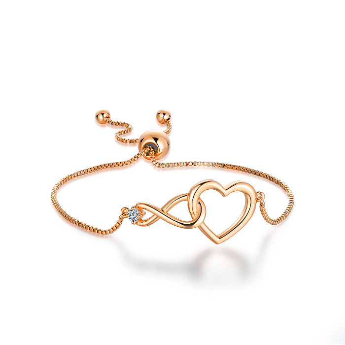 Simple Style Heart Shape Copper Inlay Zircon Bracelets
