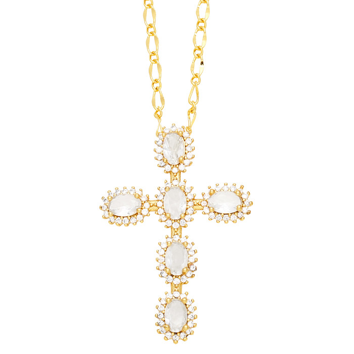IG Style Cross Copper Plating Inlay Zircon 18K Gold Plated Pendant Necklace