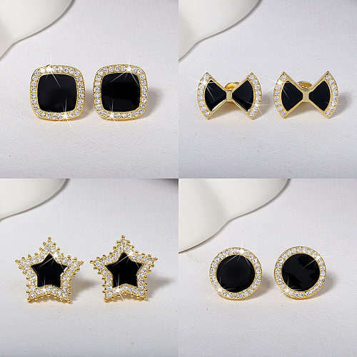 1 Pair Casual Simple Style Star Heart Shape Bow Knot Plating Inlay Copper Zircon Silver Plated Ear Studs