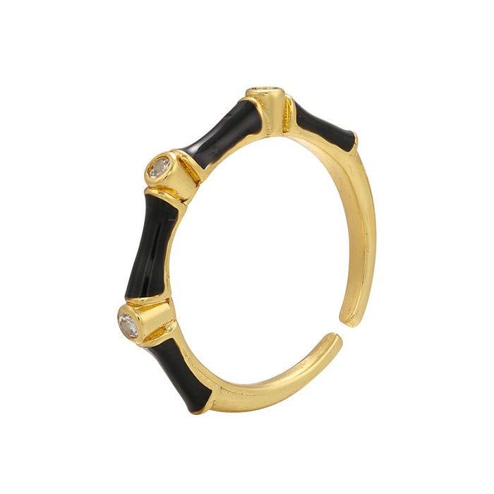 Atacado joias redondas gota óleo cobre incrustado zircão anel de abertura joias