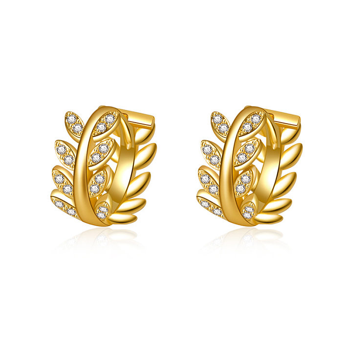 1 Pair Simple Style Leaf Inlay Copper Zircon Earrings