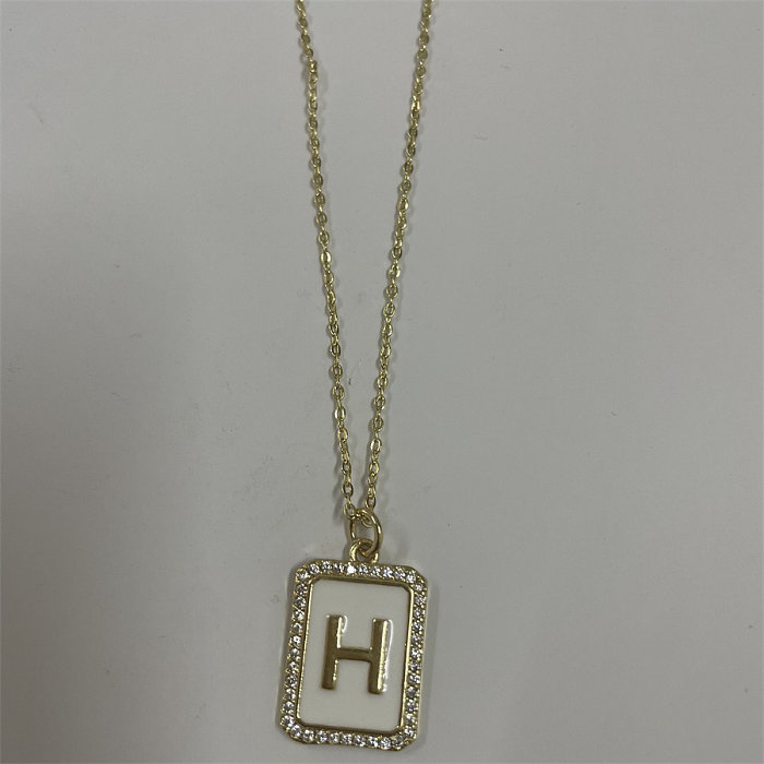 Simple Style Letter Rectangle Brass Plating Inlay Zircon 14K Gold Plated Pendant Necklace
