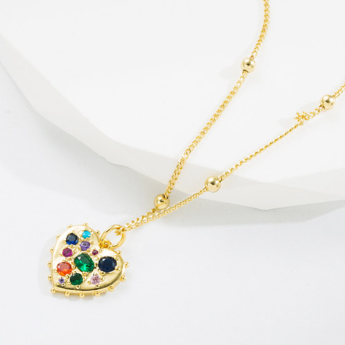 Fashion Moon Hand Of Fatima Heart Shape Copper Gold Plated Zircon Pendant Necklace 1 Piece