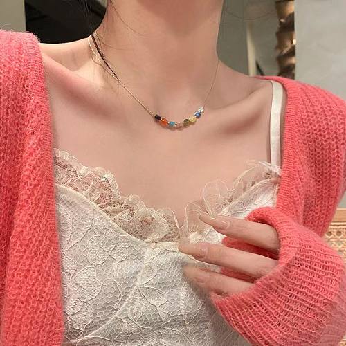 Artistic Korean Style Heart Shape Beaded Copper Necklace In Bulk