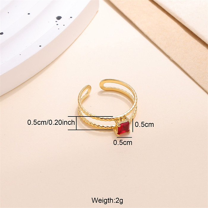 Lady Solid Color Stainless Steel Plating Inlay Zircon 18K Gold Plated Open Rings