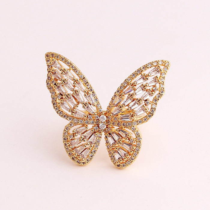 Mode-Schmetterlingsringe aus Kupfer mit eingelegtem Zirkon, 1 Stück