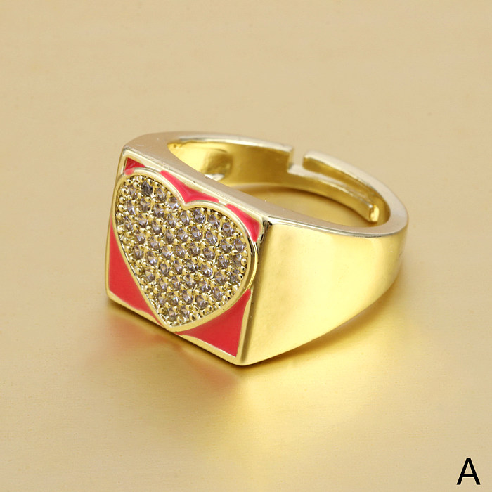 Ethnic Style Simple Style Pentagram Heart Shape Smiley Face Copper Enamel Plating Inlay Zircon Gold Plated Open Ring