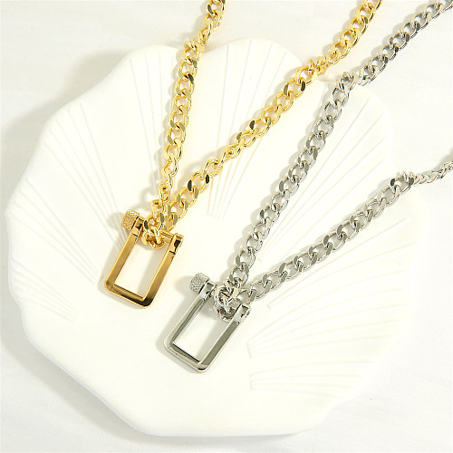 Hip-Hop Simple Style Square Copper Plating 18K Gold Plated Pendant Necklace