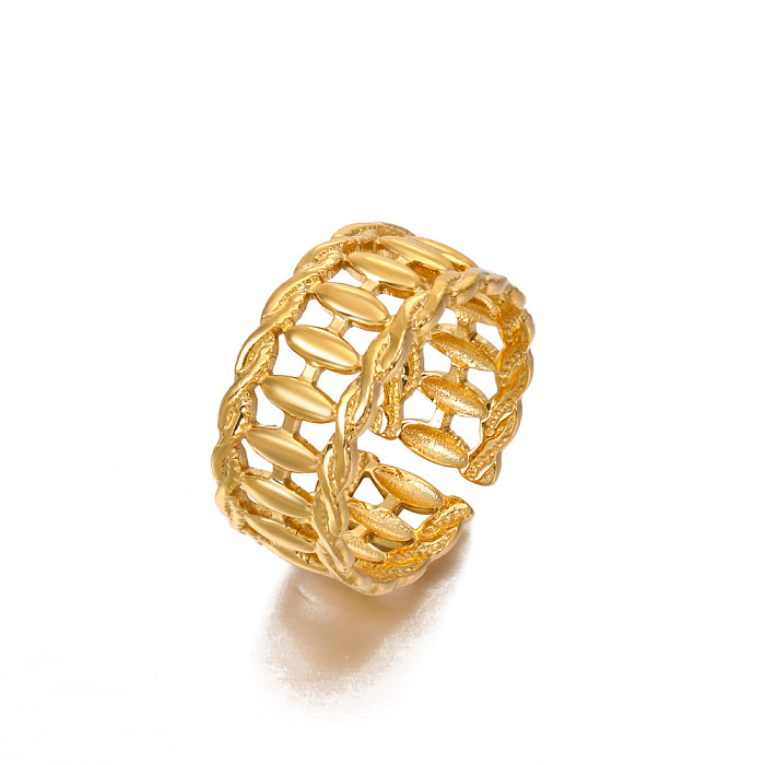 حلقات مفتوحة مطلية بالذهب عيار 18 قيراط مطلية بالفولاذ المقاوم للصدأ بتصميم هندسي كلاسيكي