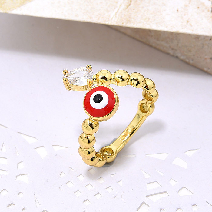 Simple Style Devil'S Eye Copper Inlay Zircon Rings