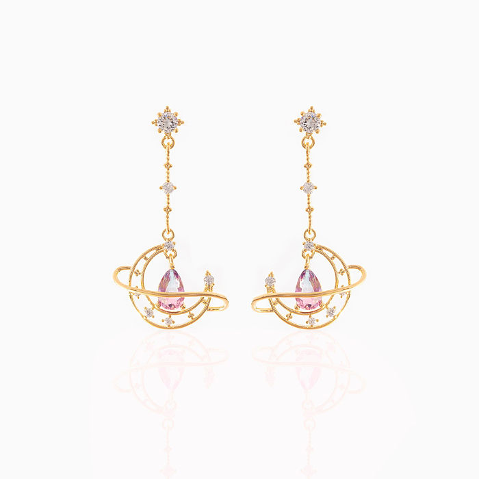 Brincos de orelha geométricos de latão fashion com gemas de cobre