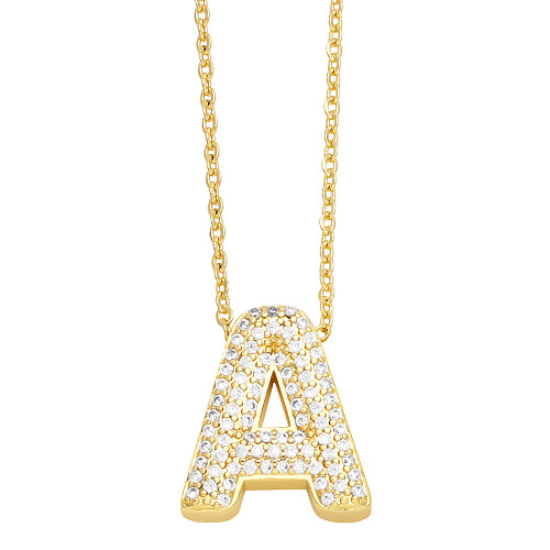 Simple Style Shiny Letter Stainless Steel Copper Plating Inlay Zircon 18K Gold Plated Pendant Necklace