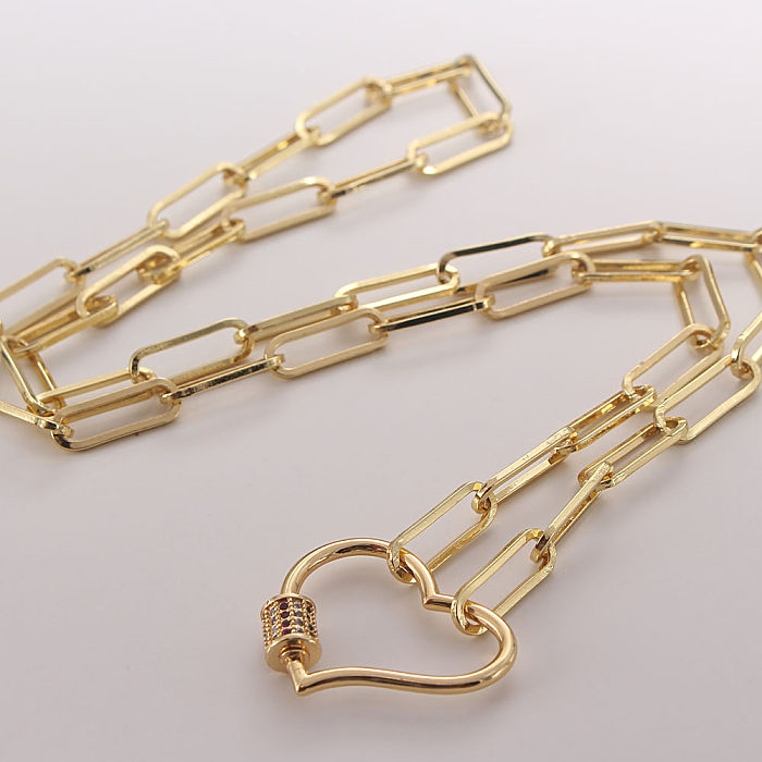 Schlichter Stil, Herzform, Kupfer, vergoldet, Zirkon-Anhänger-Halskette in großen Mengen