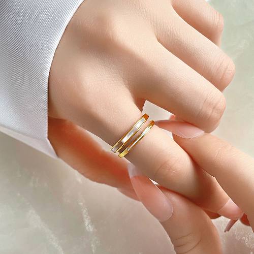 Simple Style Geometric Titanium Steel Inlay Shell Open Ring