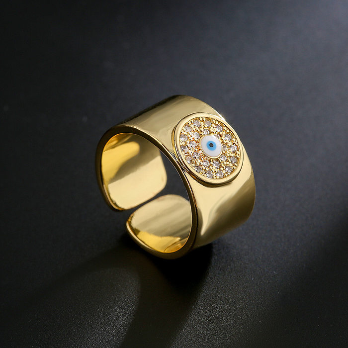 Anillo abierto de ojo de diablo de circón de aceite de goteo de oro de 18 quilates de cobre geométrico de moda para mujer