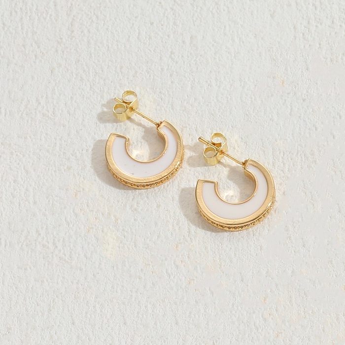 1 par de brincos de orelha banhados a ouro 14K estilo clássico streetwear geométrico esmaltado incrustado com zircônia de cobre