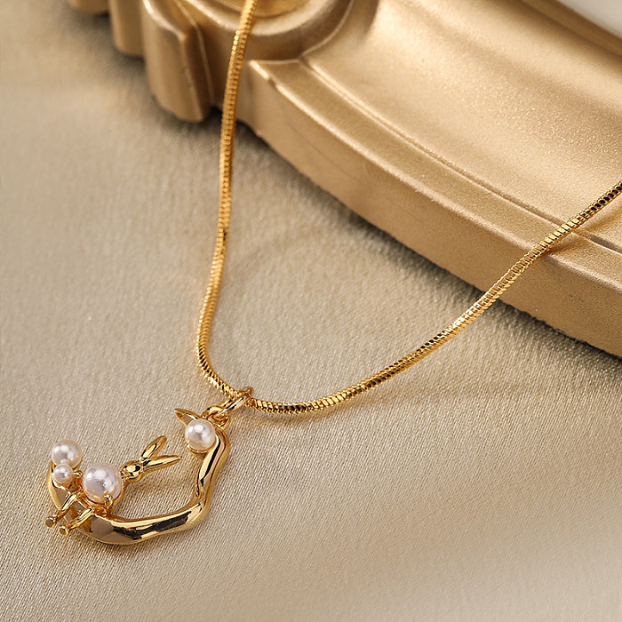Simple Style Commute Rabbit Copper Freshwater Pearl Necklace In Bulk