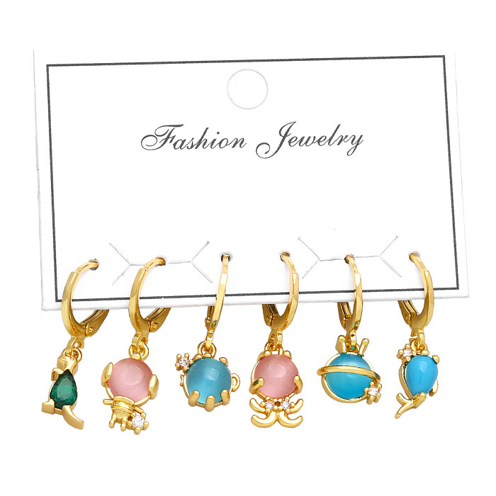 Simple Style Animal Devil'S Eye Heart Shape Copper Gold Plated Zircon 18K Gold Plated Gold Plated Drop Earrings