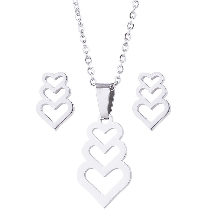 Conjunto de joias de aço inoxidável em formato de coração da moda com 2 peças