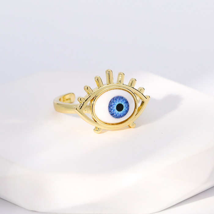 Einfacher offener Ring in Herzform mit Auge, Kupfer, vergoldet, Zirkon, 1 Stück
