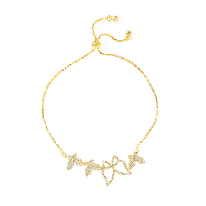 Luxuosas pulseiras de cobre borboleta banhadas a ouro zircão pulseiras de cobre 1 peça