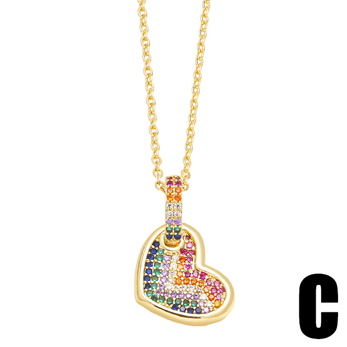 1 Piece Fashion Heart Shape Copper Plating Inlay Zircon Pendant Necklace