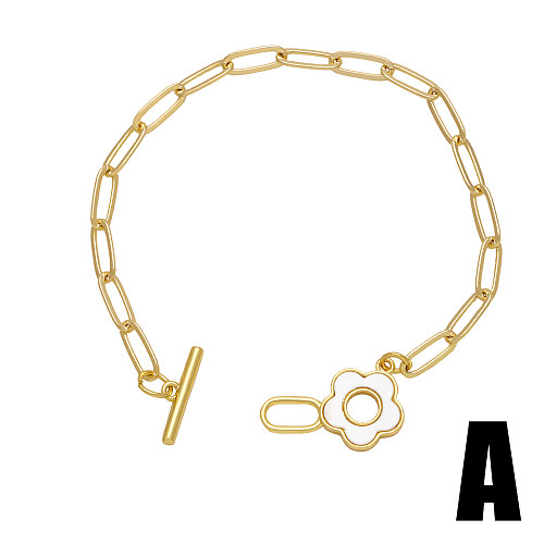 Casual Simple Style Four Leaf Clover Heart Shape Flower Copper Toggle Plating Inlay Shell 18K Gold Plated Bracelets