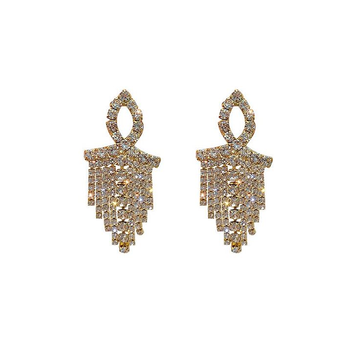 Boucles d'oreilles pendantes plaquées or 1 carats, 14 paire de strass artificiels en cuivre avec incrustation de pampilles de Style Simple