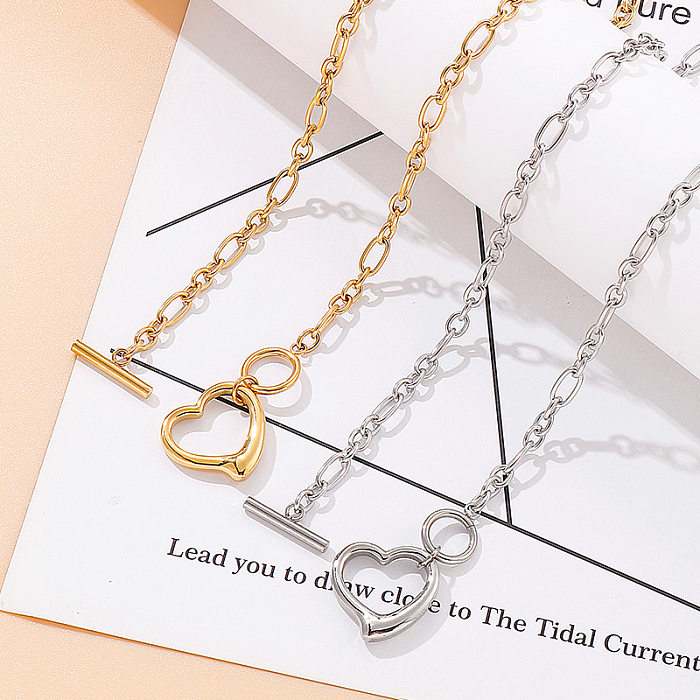 European And American Fashion Stainless Steel OT Buckle Heart Pendant Bracelet Necklace Set