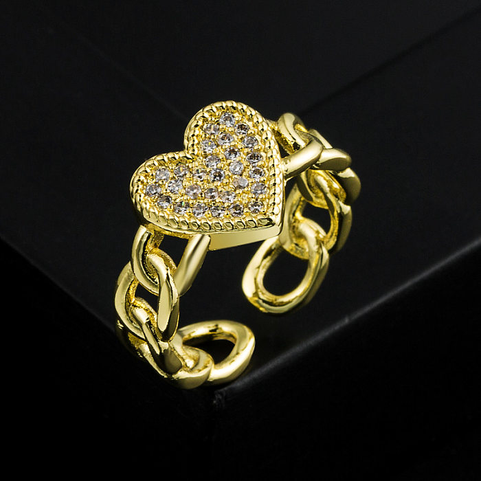 Fashion Gold Plated Micro Inlaid Zircon Star Heart-Shaped Opening Adjustable Copper Ring Accessories Women