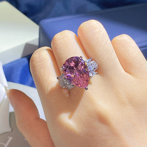 Luxurious Water Droplets Copper Artificial Gemstones Open Ring In Bulk
