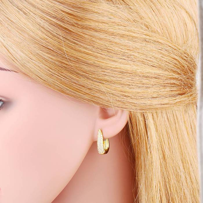 Full Diamond Zircon Geometric Earrings Female Copper Earrings