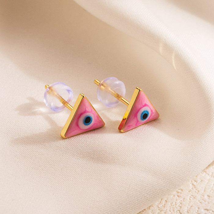 1 Pair Simple Style Triangle Devil'S Eye Enamel Copper 18K Gold Plated Ear Studs
