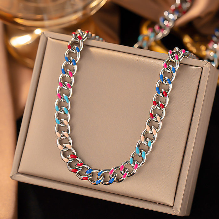 Fashion Color Block Titanium Steel Enamel Chain Jewelry Set 1 Piece