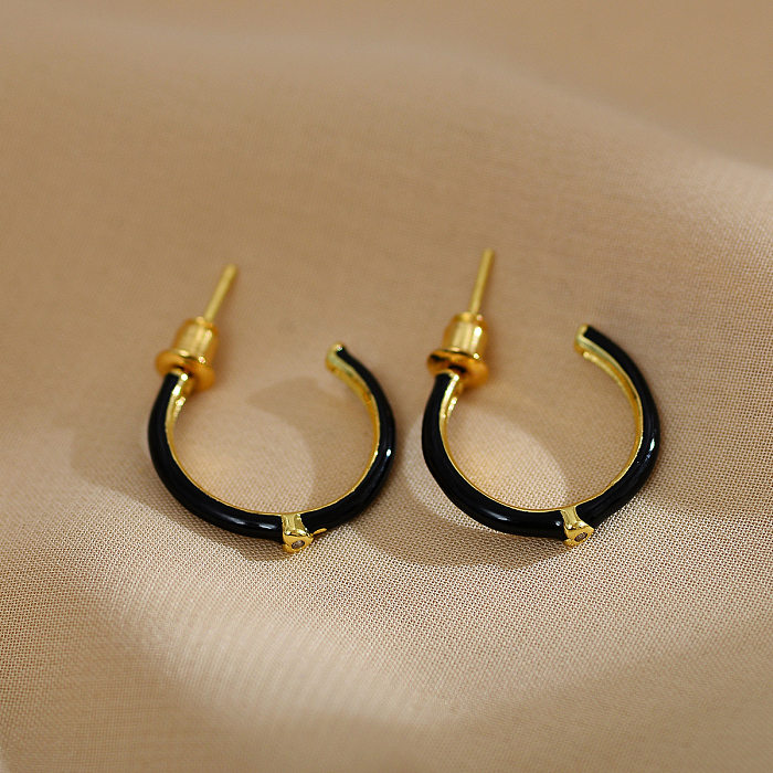 1 paire de clous d'oreilles en cuivre et Zircon, Style Simple et décontracté, incrustation en forme de C