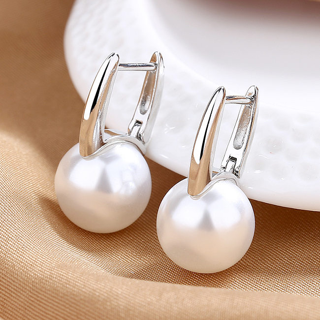 1 Pair Fashion Geometric Copper Inlay Artificial Pearls Earrings