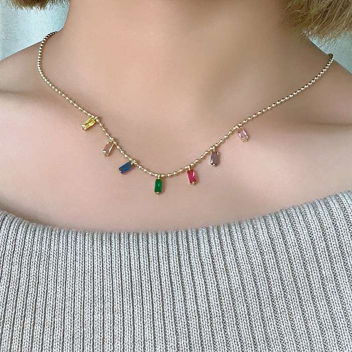 Lässige, schlichte, glänzende, farbenfrohe Verkupferungs-Inlay-Zirkon-vergoldete Halskette